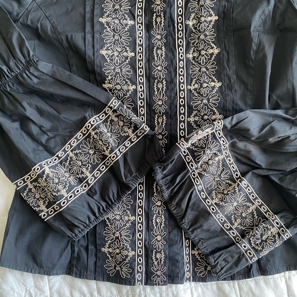 Catherine Malandrino Boho Bell Sleeve Embroidered Button Down Shirt Size Large - Picture 4 of 6